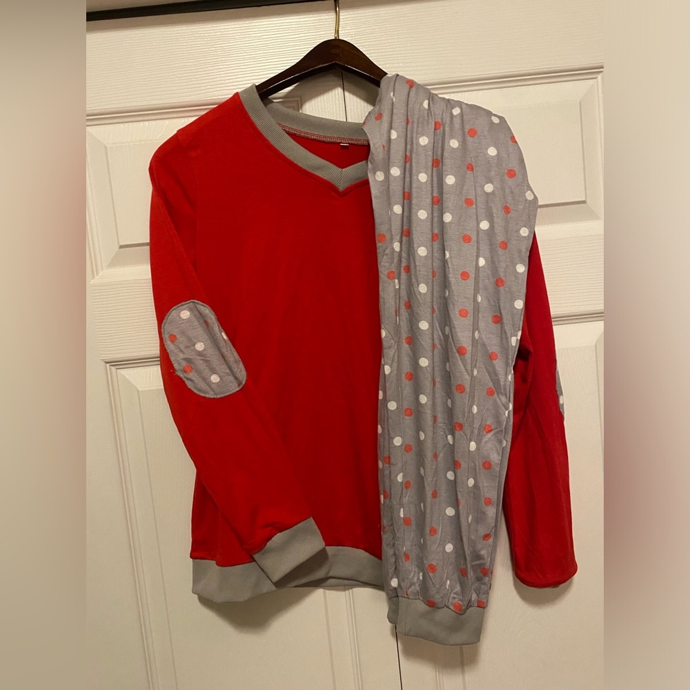 Red and Gray Polka Dot Pajama Set